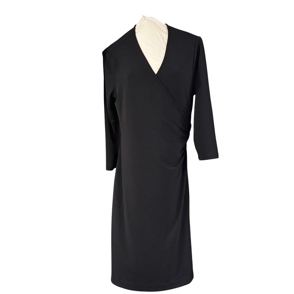 NWT Lark & Ro Crepe Knit Faux Wrap black classic LBD size 10 little black dress - Picture 2 of 10